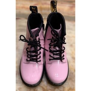 Dr. Martens Kids 1460 T Lace Up Combat Boots Pink Black Leather Side Zip Size 10